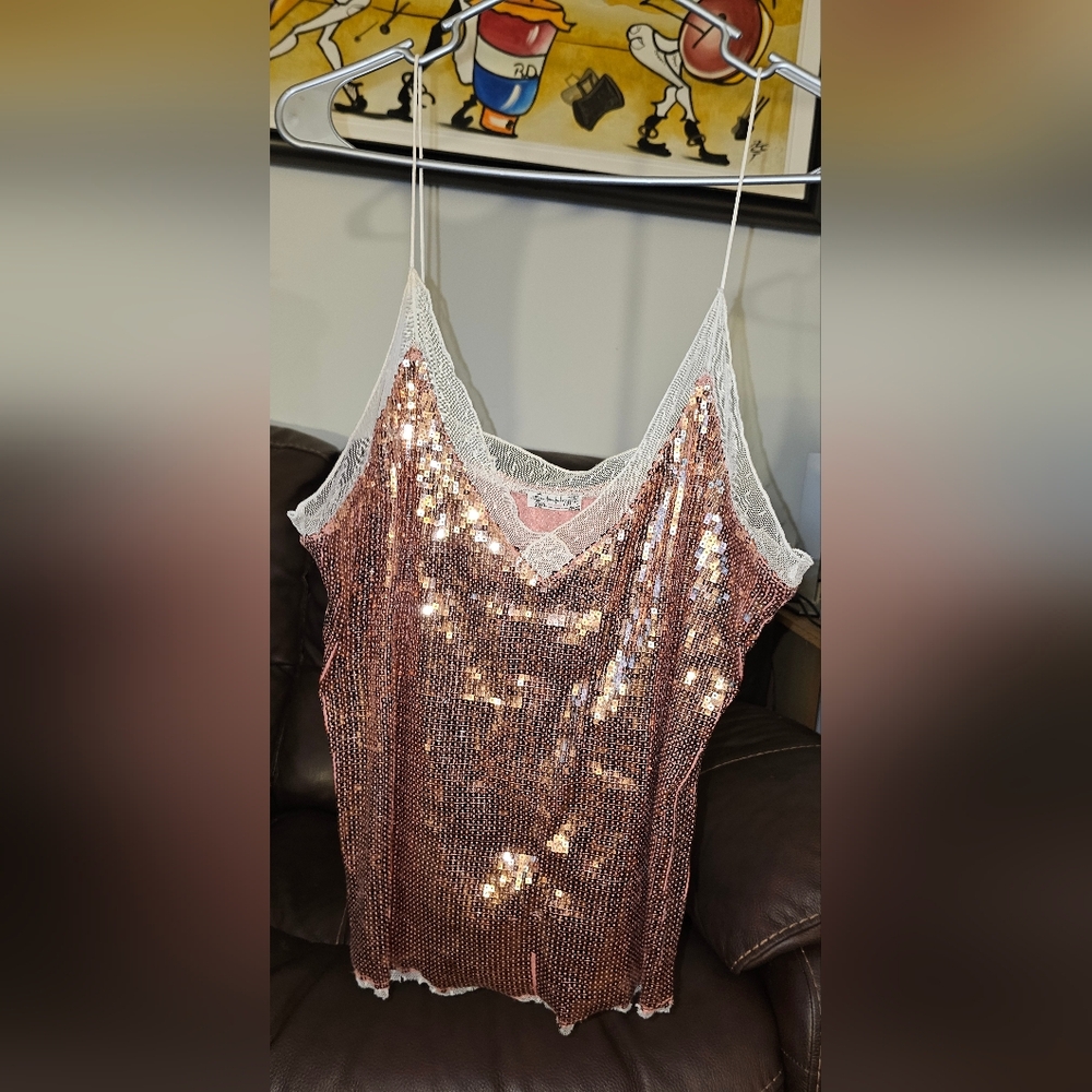 Free People intimately pink sequined tank top sz M